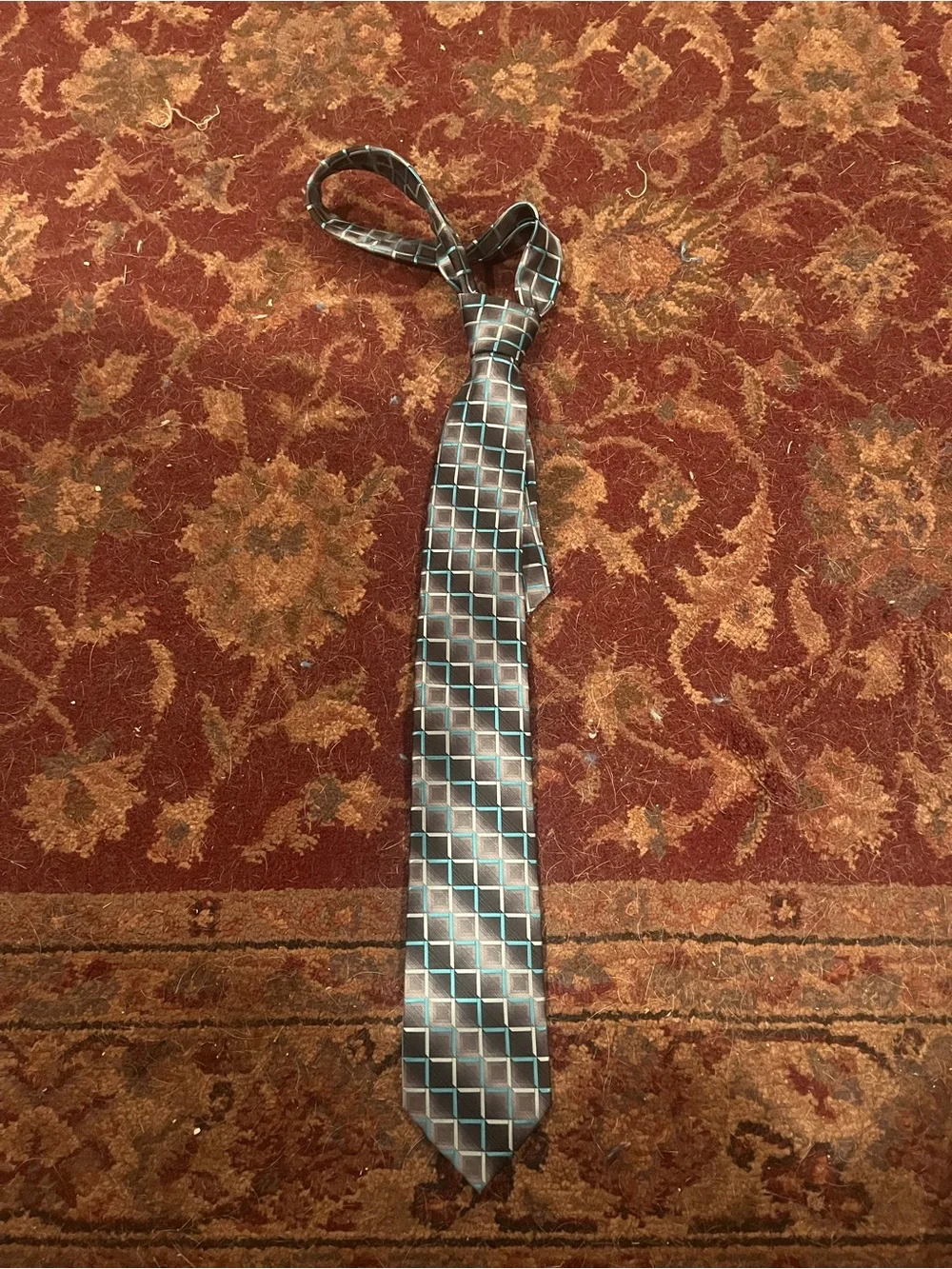 Pierre Cardin Geometric Pattern Silk-Blend Tie in Teal and Gray